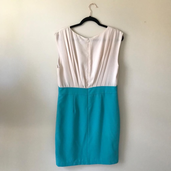 Joy Joy | Cream + Aqua Color Block Sheath Dress - Picture 5 of 8